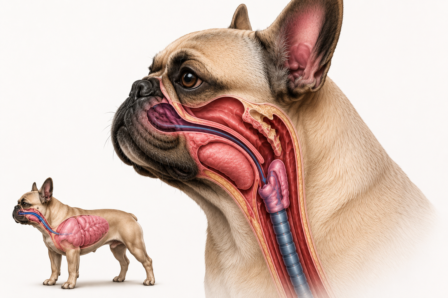Illustration of the airways affected by BOAS in the French Bulldog