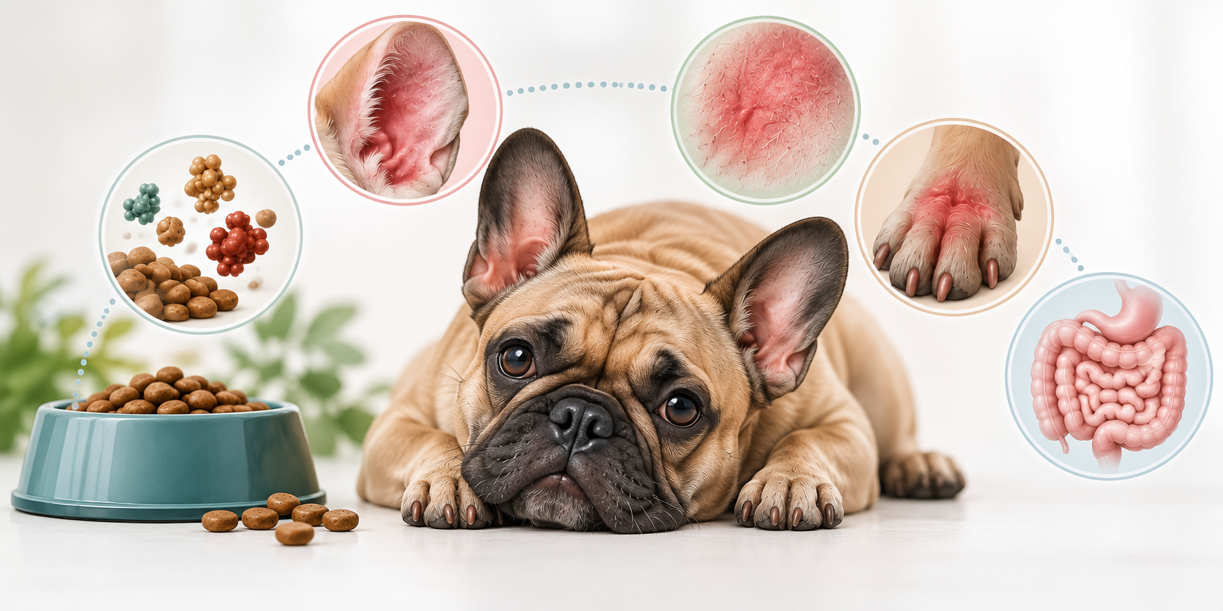 French Bulldog with possible signs associated with an adverse food reaction