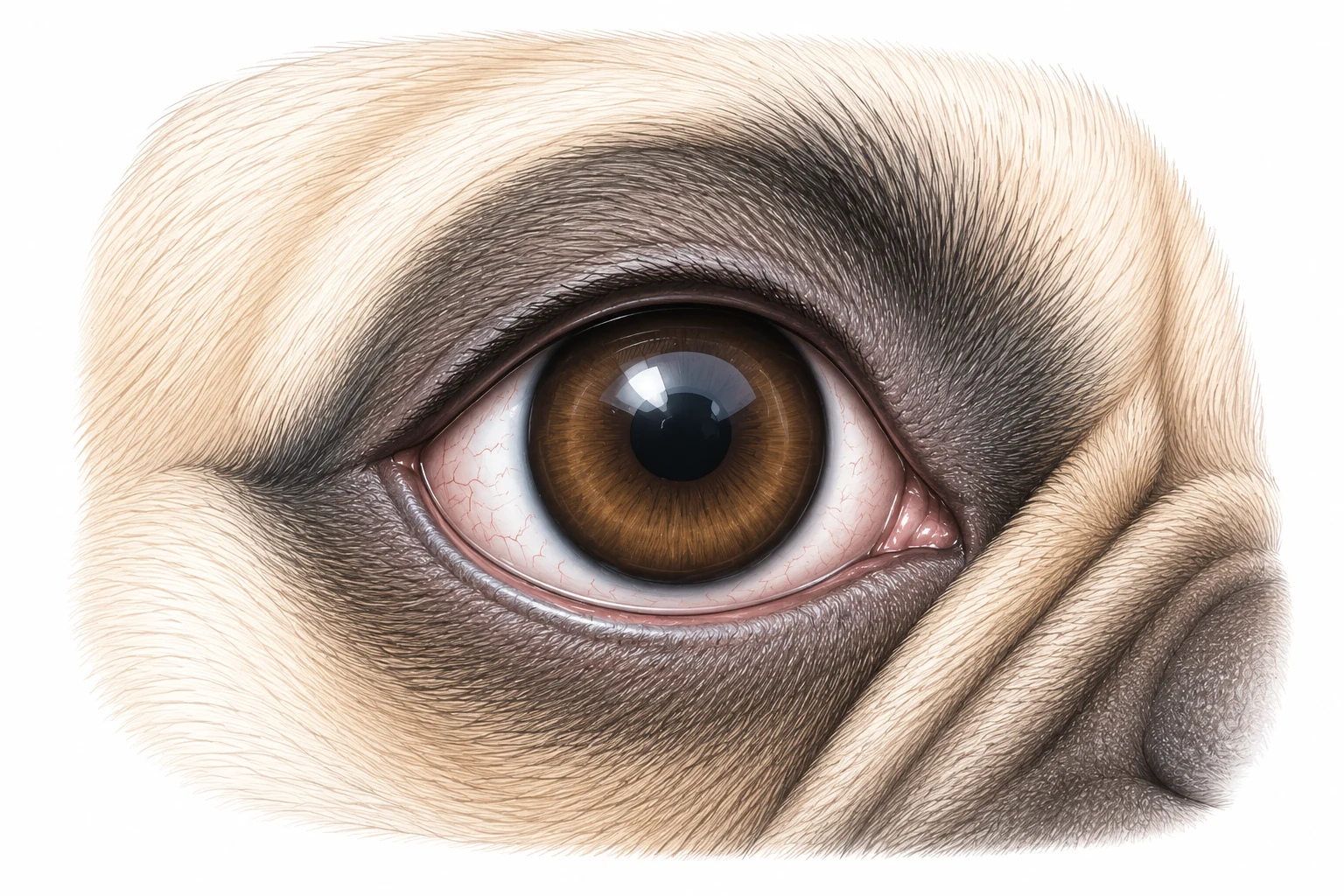 Detaillierte Illustration des gesunden Auges einer Französischen Bulldogge