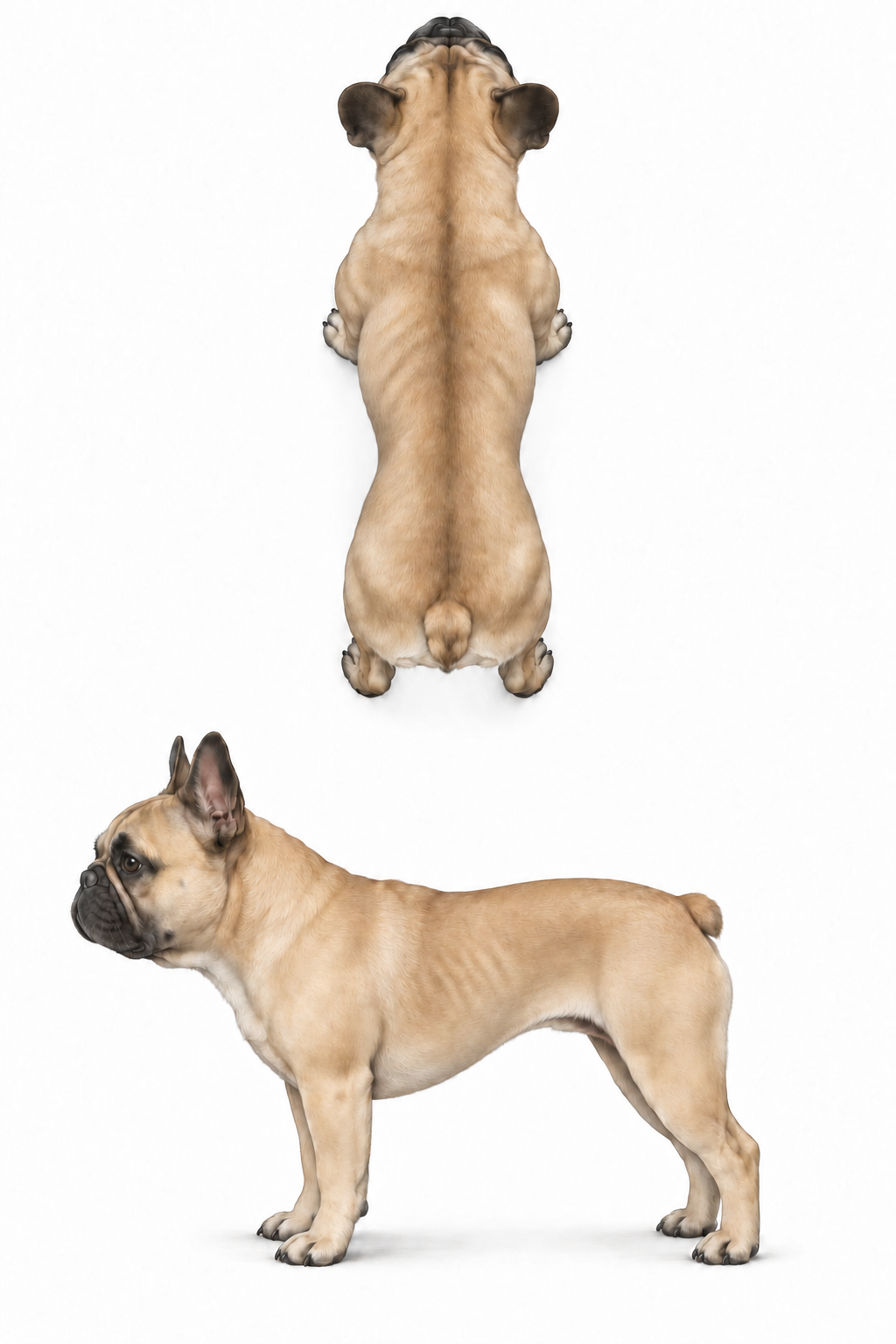 Riferimento visivo di un Bulldog Francese per il Body Condition Score 3 su 9; guida orientativa, non diagnosi