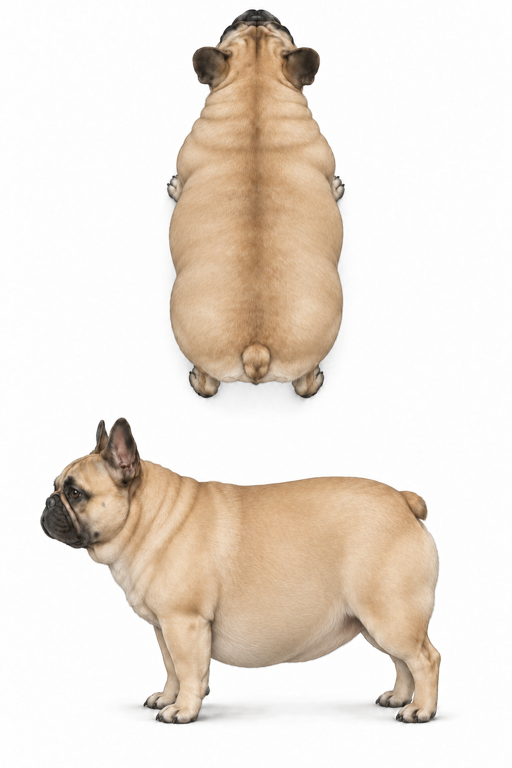 Riferimento visivo di un Bulldog Francese per il Body Condition Score 9 su 9; guida orientativa, non diagnosi