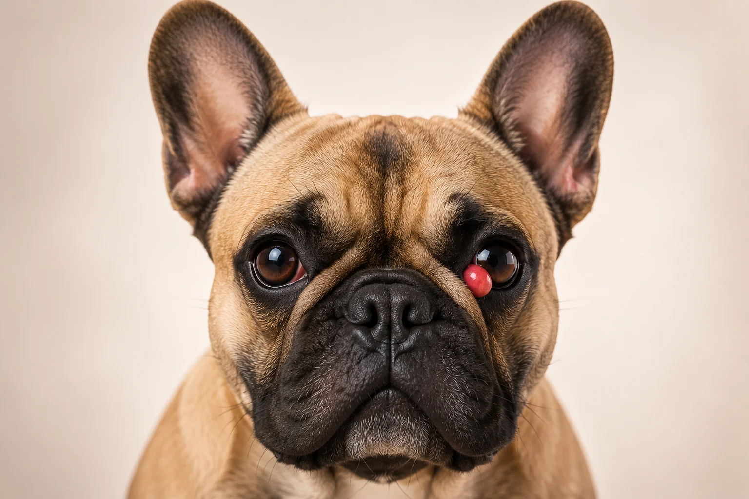 French Bulldog with prolapse of the gland of the third eyelid consistent with cherry eye