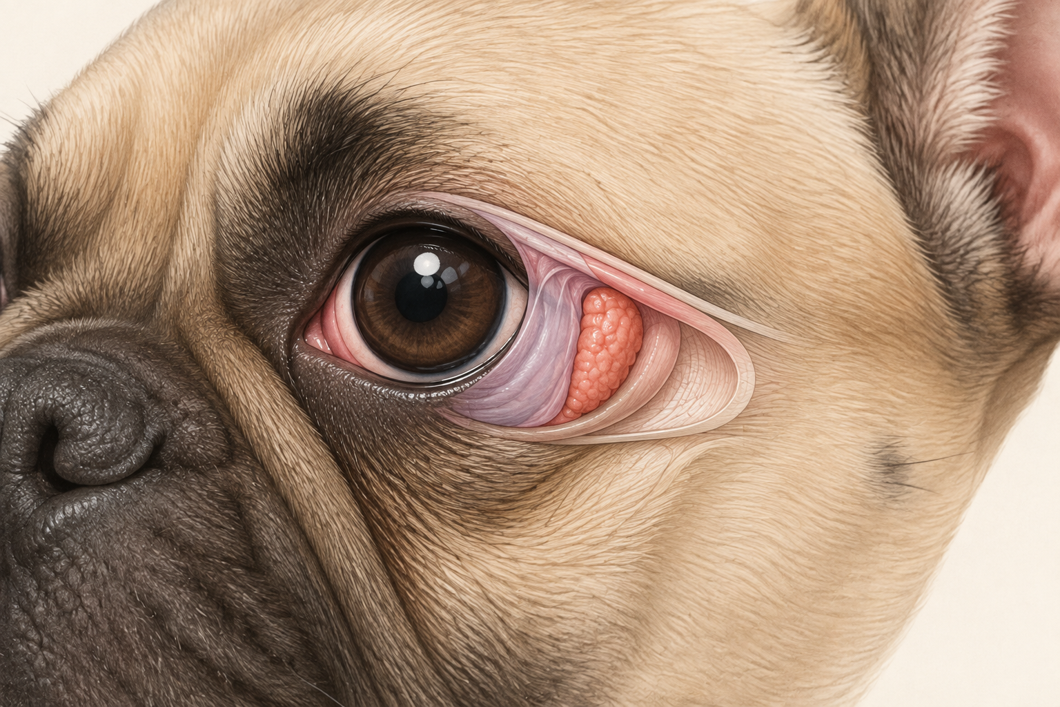 Educational illustration of the third eyelid gland in the French Bulldog